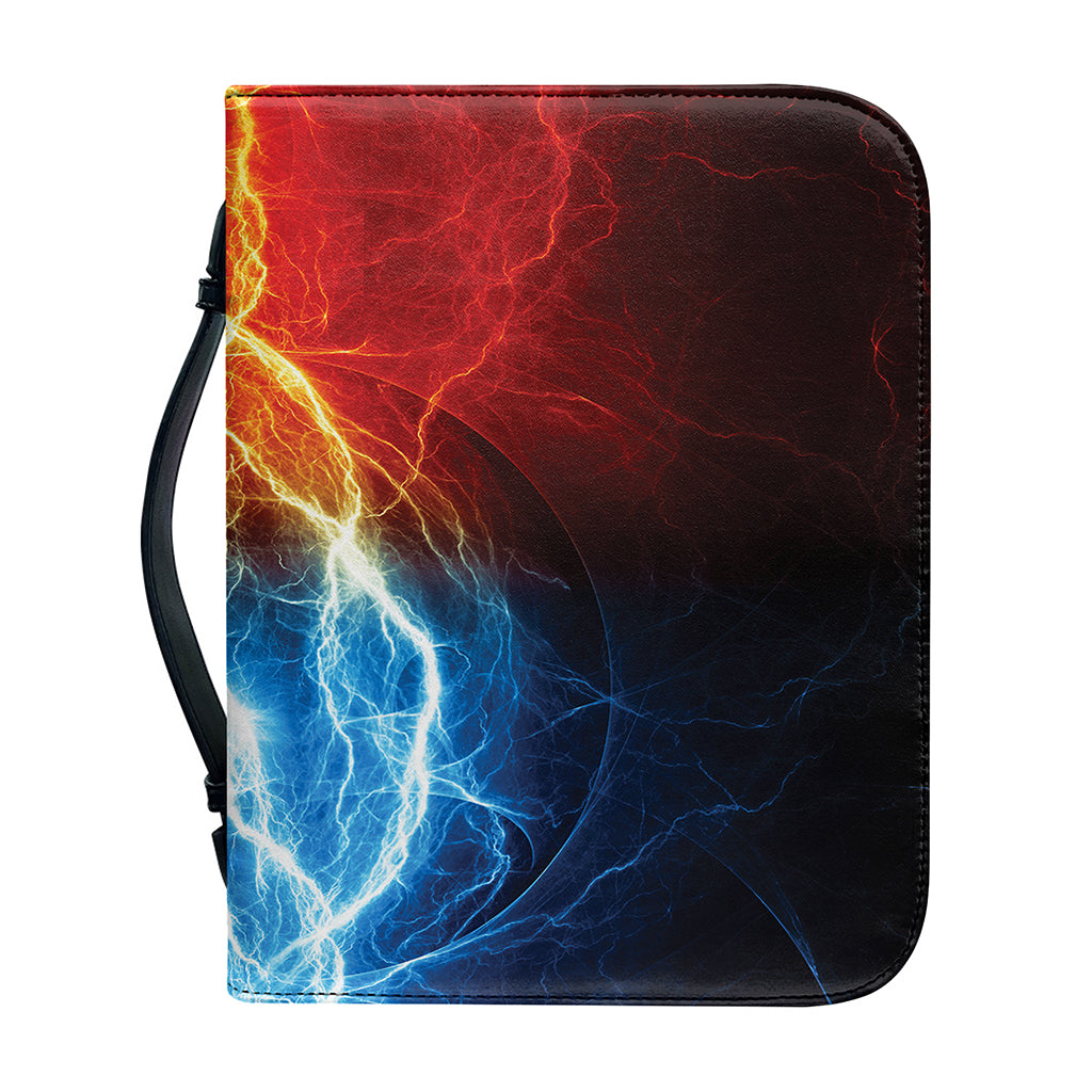 Red And Blue Lightning Print Leather Bible Cover