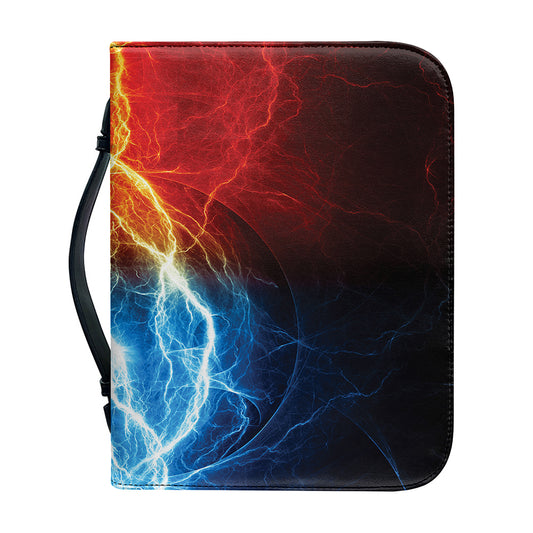 Red And Blue Lightning Print Leather Bible Cover