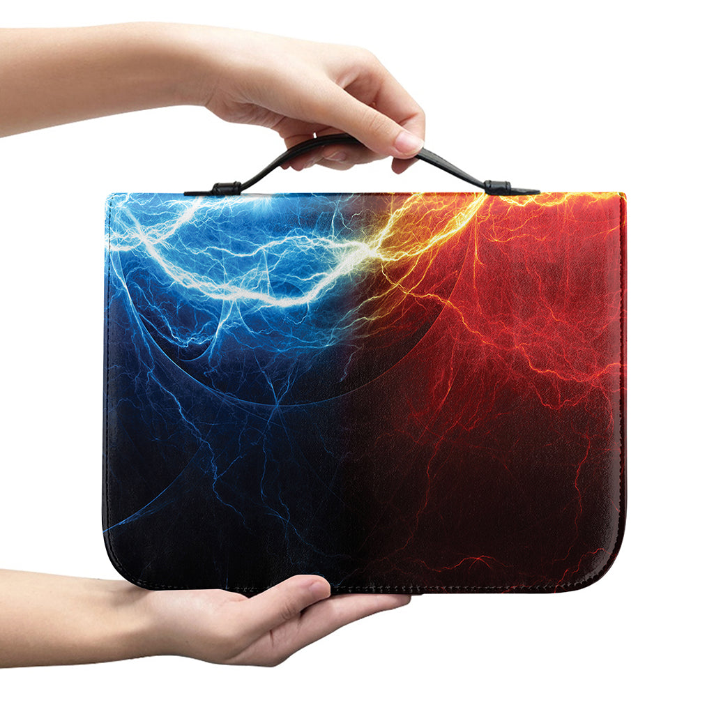 Red And Blue Lightning Print Leather Bible Cover
