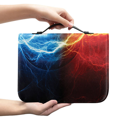Red And Blue Lightning Print Leather Bible Cover