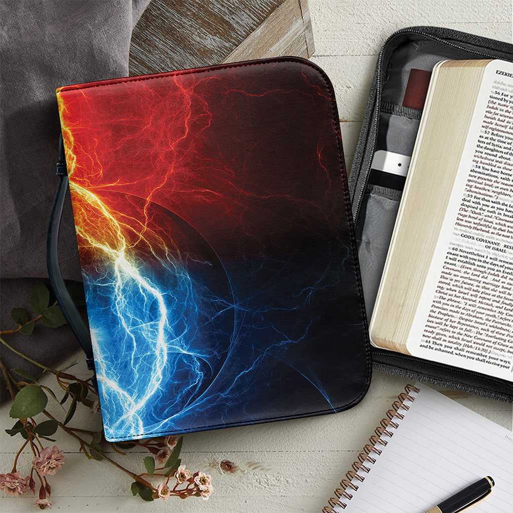 Red And Blue Lightning Print Leather Bible Cover