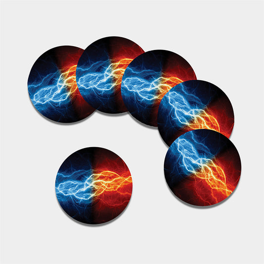 Red And Blue Lightning Print Leather Coaster Set