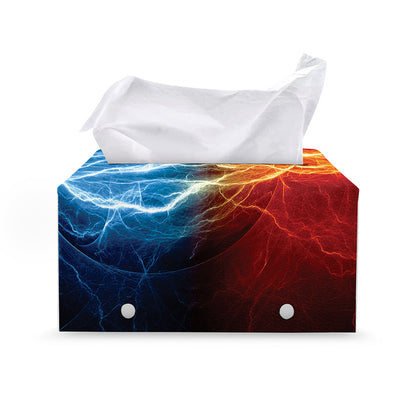 Red And Blue Lightning Print Leather Tissue Box Cover
