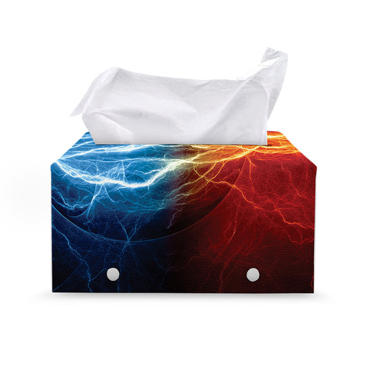 Red And Blue Lightning Print Leather Tissue Box Cover