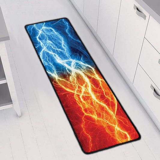 Red And Blue Lightning Print Long Kitchen Mat