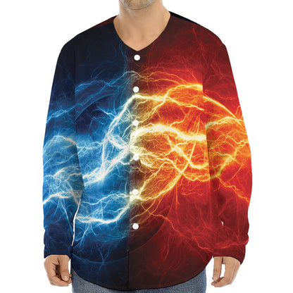 Red And Blue Lightning Print Long Sleeve Baseball Jersey