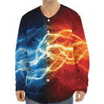 Red And Blue Lightning Print Long Sleeve Baseball Jersey