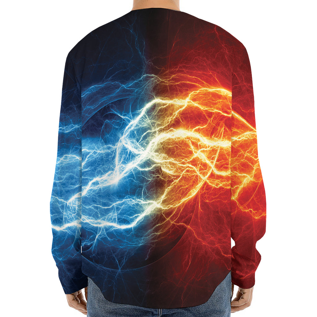 Red And Blue Lightning Print Long Sleeve Baseball Jersey
