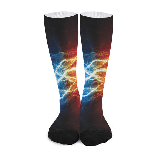 Red And Blue Lightning Print Long Socks