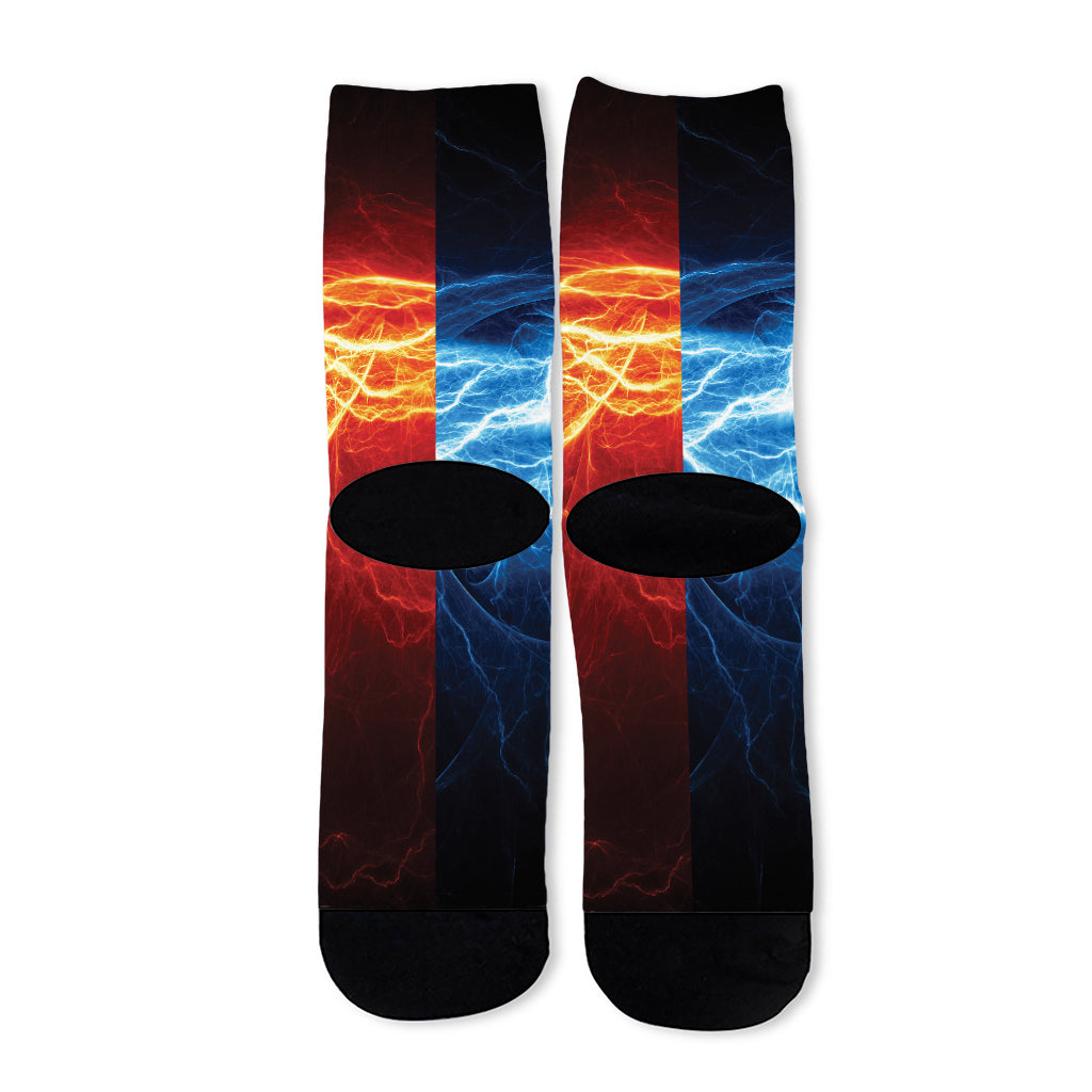 Red And Blue Lightning Print Long Socks