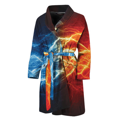 Red And Blue Lightning Print Men's Bathrobe