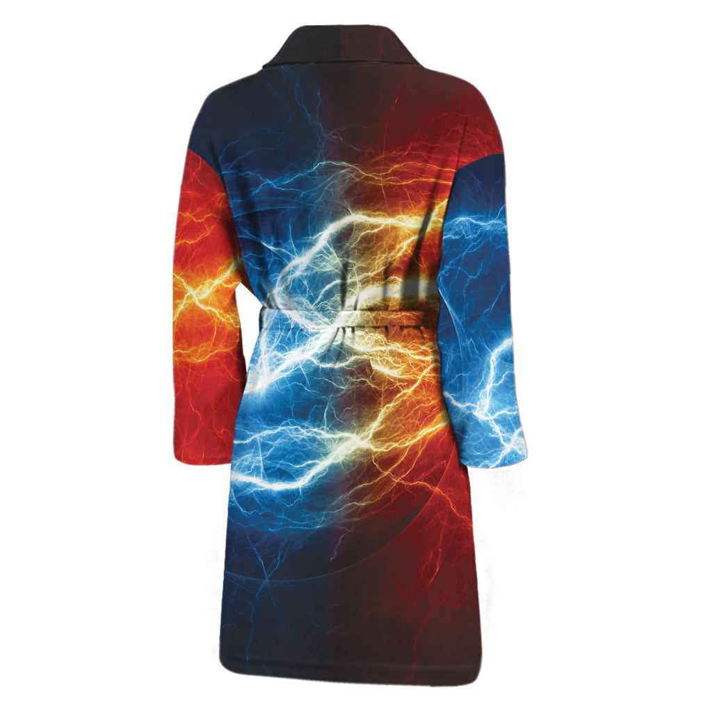 Red And Blue Lightning Print Men's Bathrobe