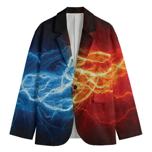 Red And Blue Lightning Print Men's Blazer