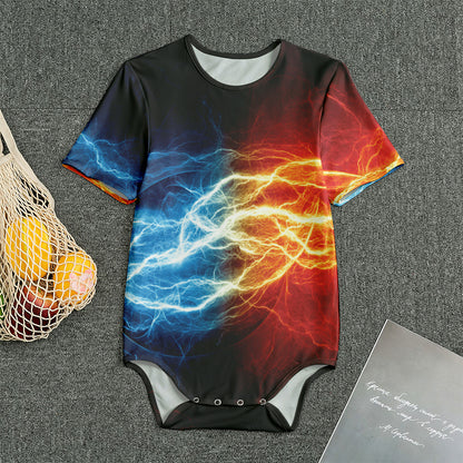 Red And Blue Lightning Print Men's Bodysuit
