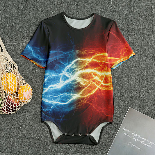 Red And Blue Lightning Print Men's Bodysuit