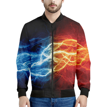 Red And Blue Lightning Print Men's Bomber Jacket