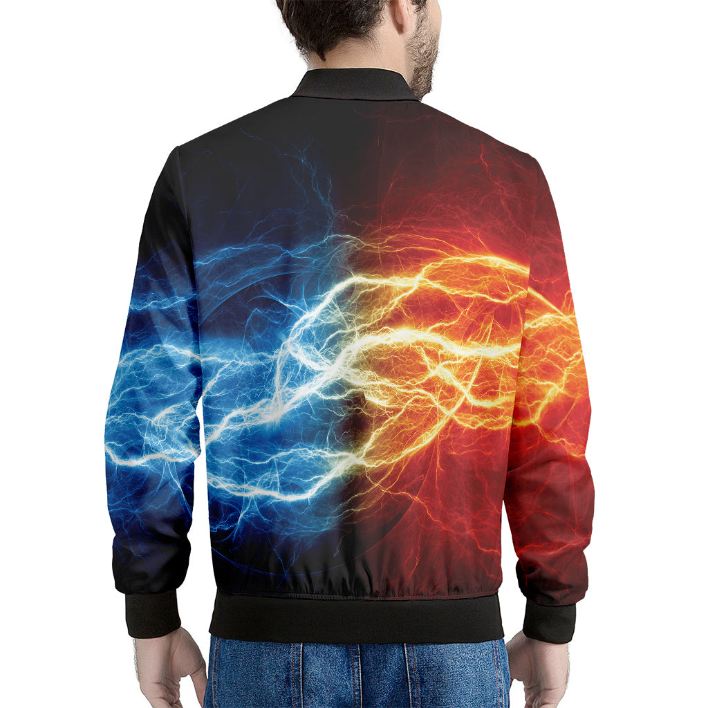 Red And Blue Lightning Print Men's Bomber Jacket