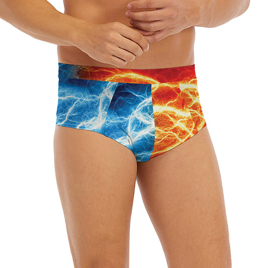 Red And Blue Lightning Print Men's Briefs