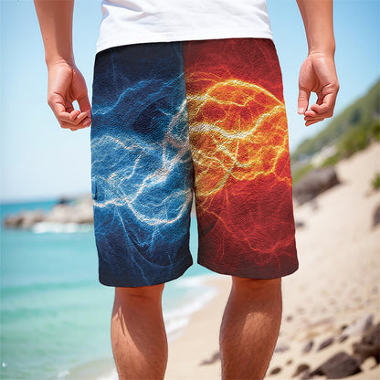 Red And Blue Lightning Print Men's Cargo Shorts