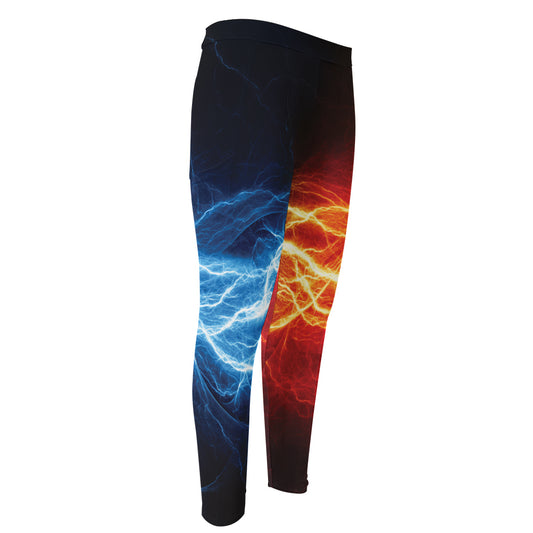 Red And Blue Lightning Print Men's Compression Pants