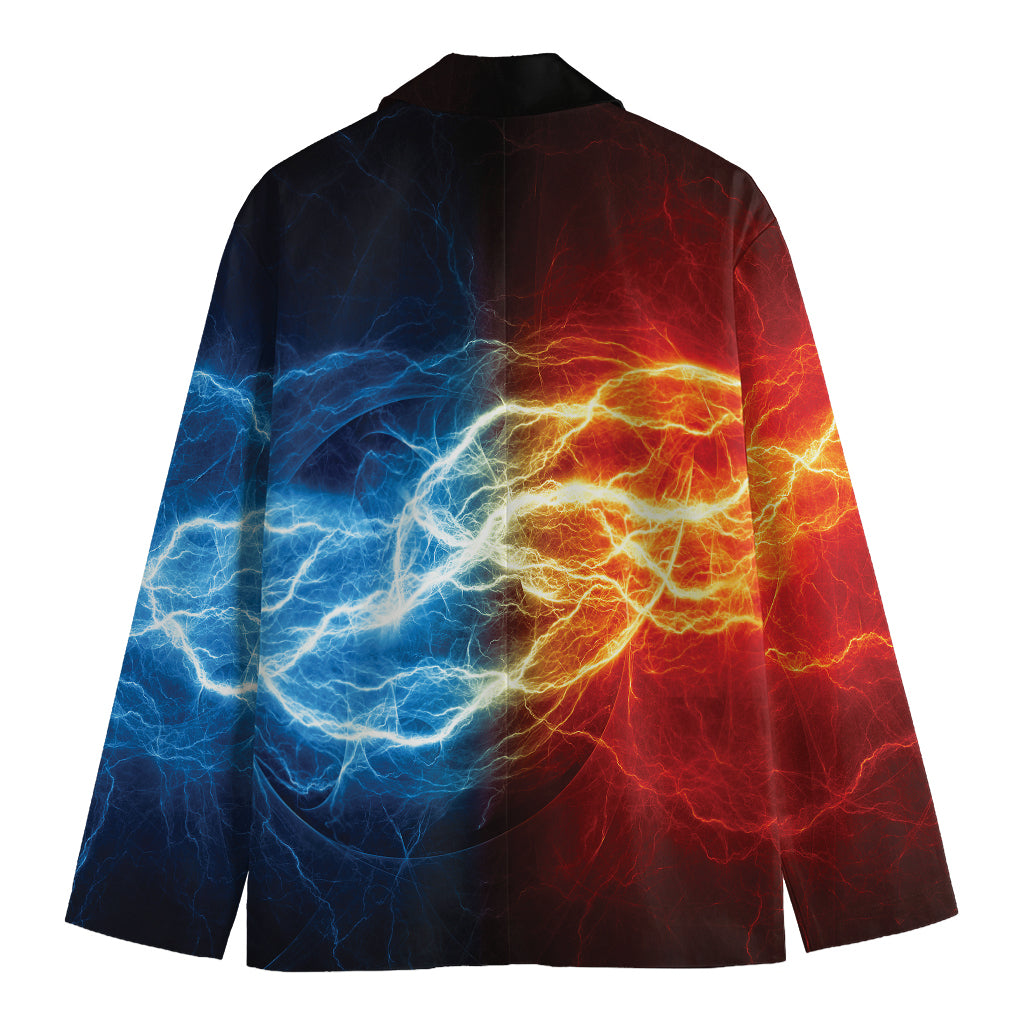 Red And Blue Lightning Print Men's Cotton Blazer