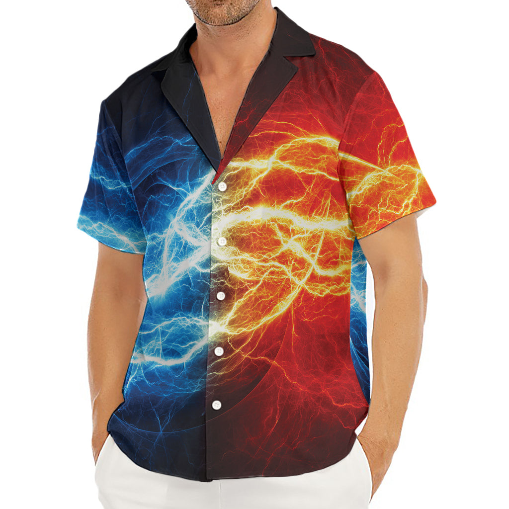 Red And Blue Lightning Print Men's Deep V-Neck Shirt
