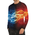 Red And Blue Lightning Print Men's Long Sleeve Rash Guard