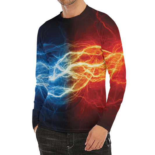Red And Blue Lightning Print Men's Long Sleeve Rash Guard