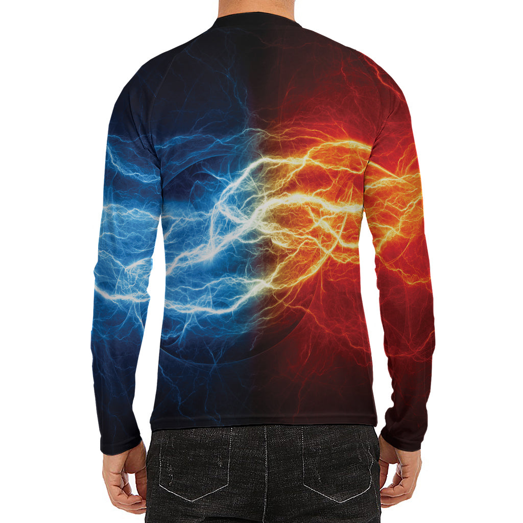 Red And Blue Lightning Print Men's Long Sleeve Rash Guard