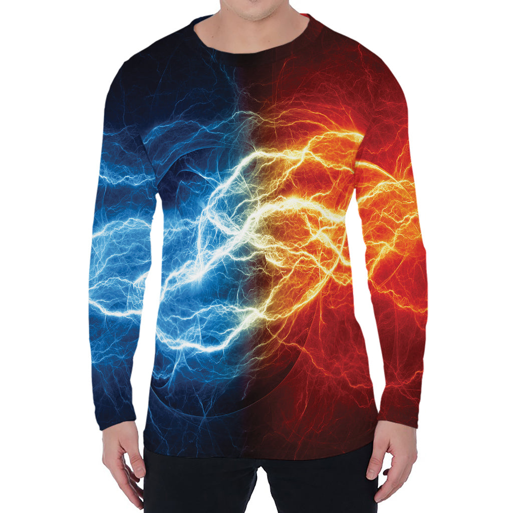 Red And Blue Lightning Print Men's Long Sleeve T-Shirt