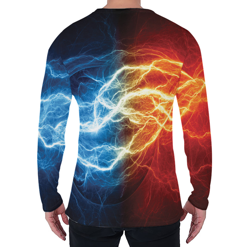 Red And Blue Lightning Print Men's Long Sleeve T-Shirt