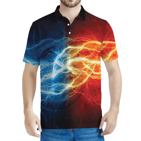 Red And Blue Lightning Print Men's Polo Shirt