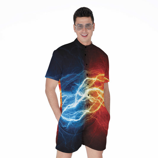 Red And Blue Lightning Print Men's Rompers
