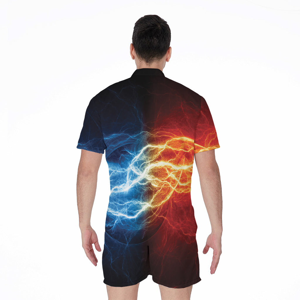 Red And Blue Lightning Print Men's Rompers