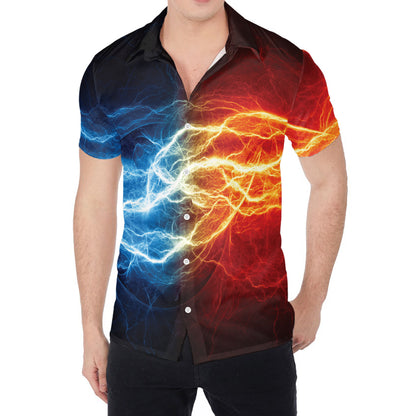 Red And Blue Lightning Print Men's Shirt