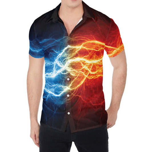 Red And Blue Lightning Print Men's Shirt