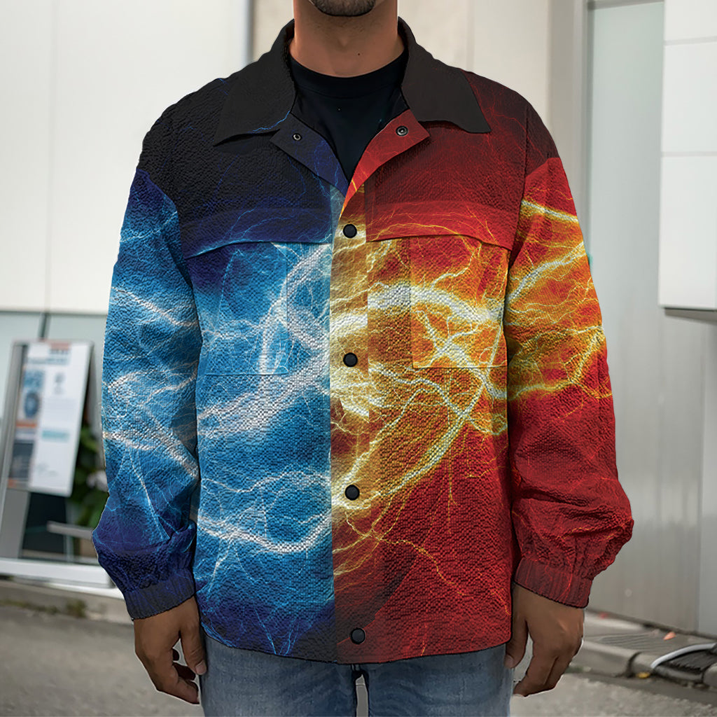 Red And Blue Lightning Print Men's Shirt Jacket