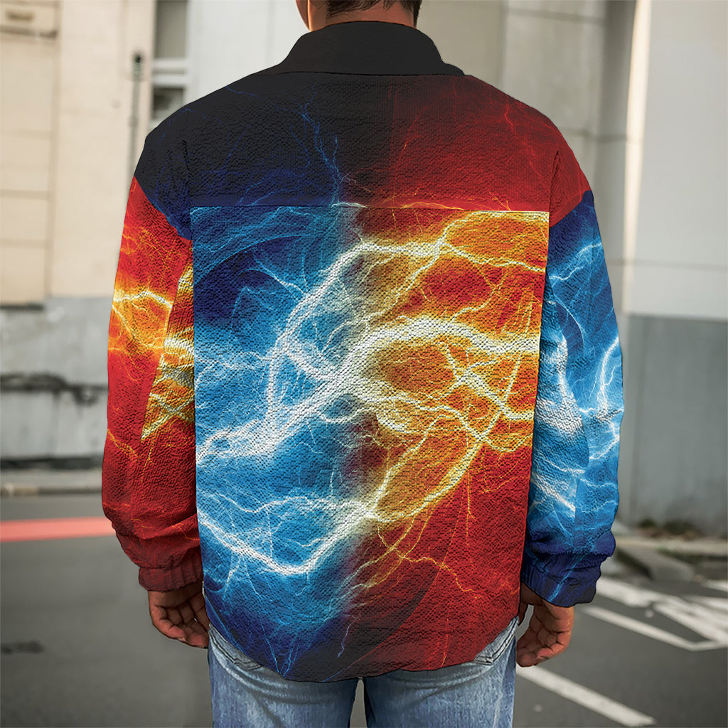 Red And Blue Lightning Print Men's Shirt Jacket
