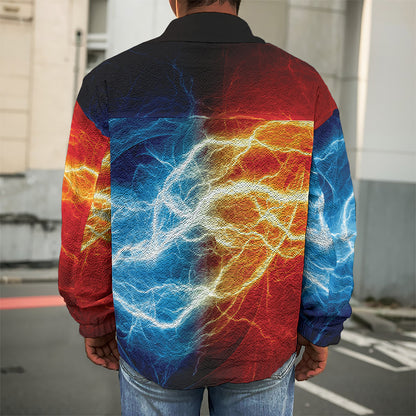 Red And Blue Lightning Print Men's Shirt Jacket