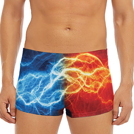 Red And Blue Lightning Print Men's Short Boxer Briefs