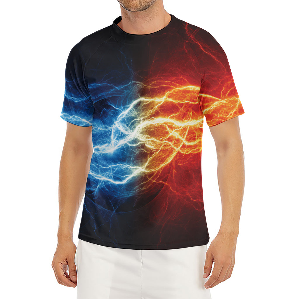 Red And Blue Lightning Print Men's Short Sleeve Rash Guard