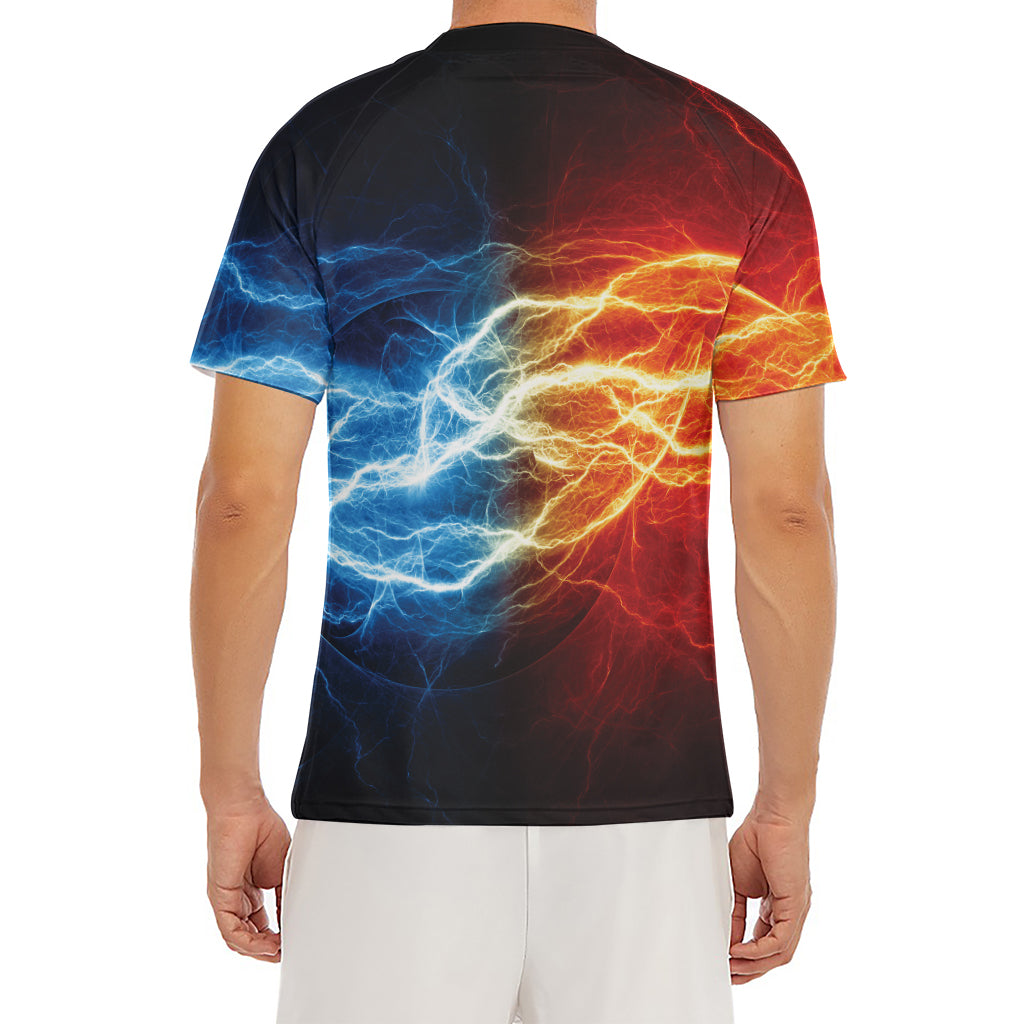 Red And Blue Lightning Print Men's Short Sleeve Rash Guard