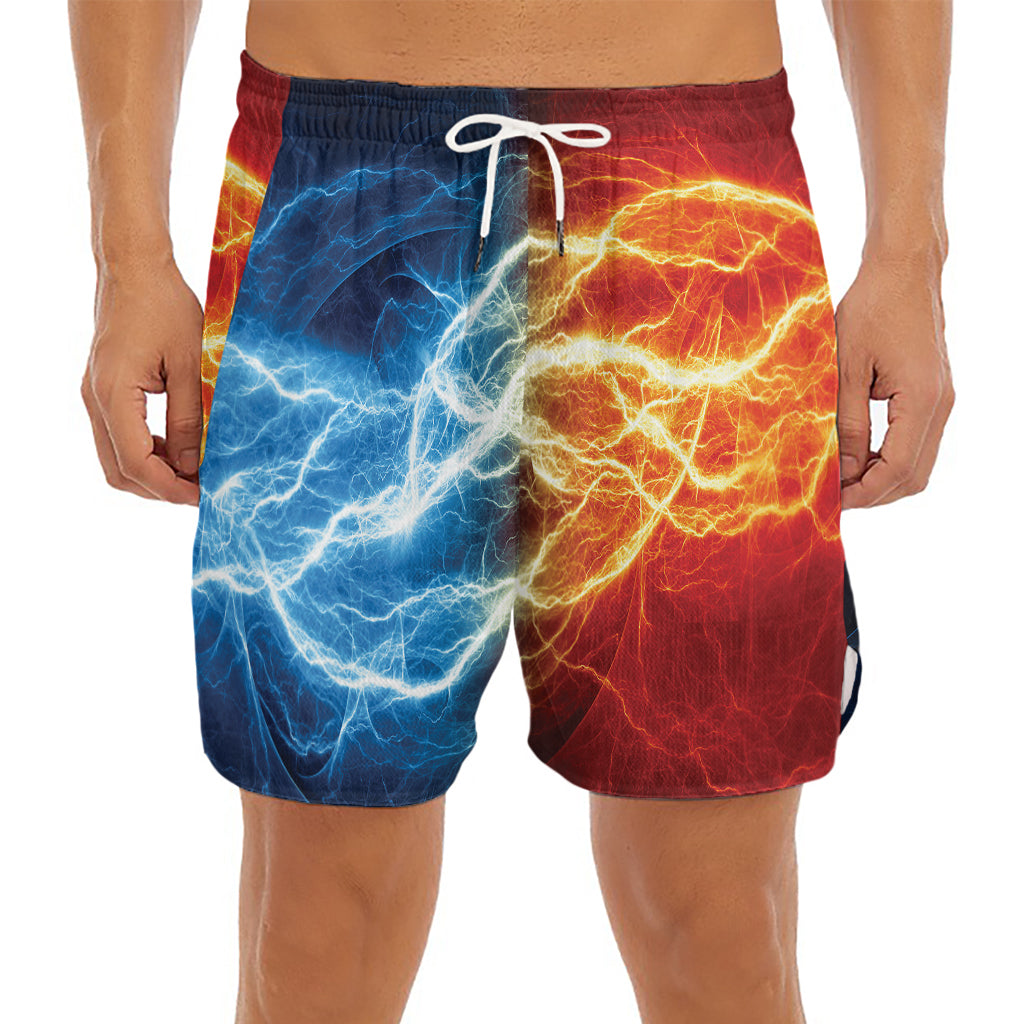 Red And Blue Lightning Print Men's Split Running Shorts
