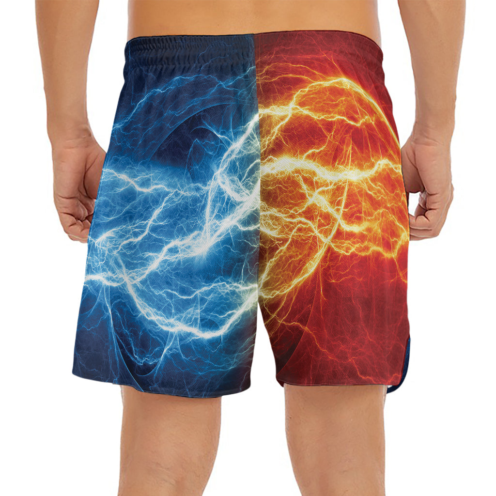 Red And Blue Lightning Print Men's Split Running Shorts