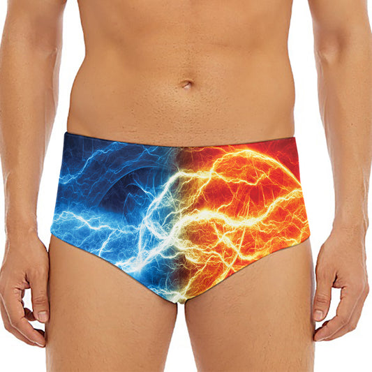 Red And Blue Lightning Print Men's Triangle Swim Briefs