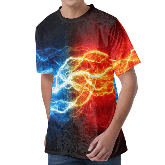Red And Blue Lightning Print Men's Velvet T-Shirt