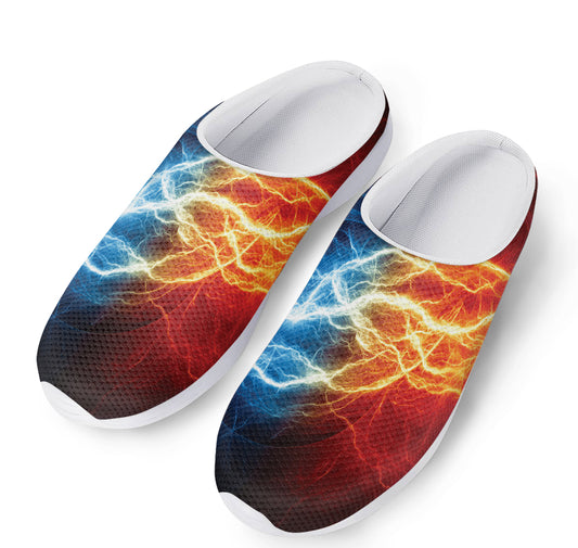 Red And Blue Lightning Print Mesh Casual Shoes