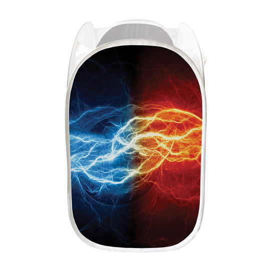 Red And Blue Lightning Print Mesh Laundry Hamper