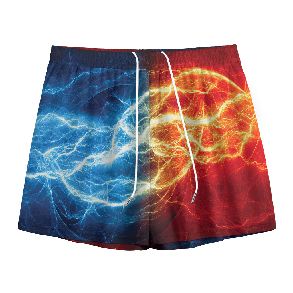 Red And Blue Lightning Print Mesh Shorts