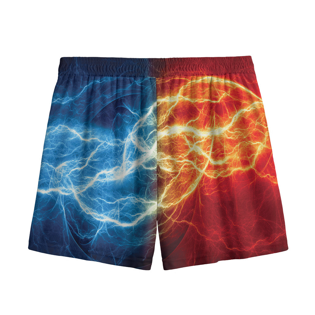 Red And Blue Lightning Print Mesh Shorts